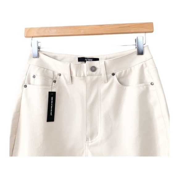 New AFRM Vegan Leather Pant Heston High Waist Straight Leg Off White Size 26 - Picture 6 of 9